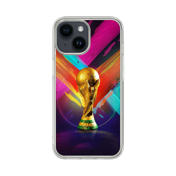 Golden Soccer Trophy with Colorful Abstract Background iPhone 14 Case