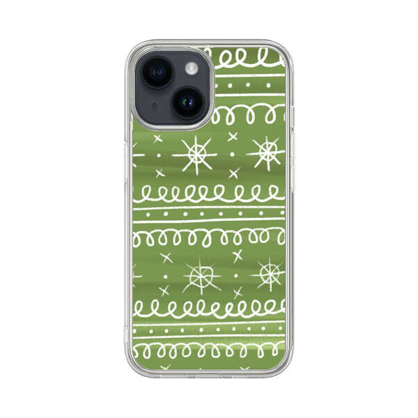 Green White Stars Loop Pattern iPhone 14 Case
