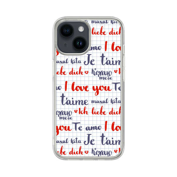 Love Message Multilingual Pattern iPhone 14 Case