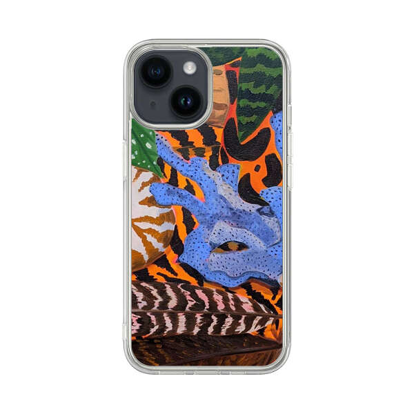 Tropical Coral Seashell Feathers on Tiger Pattern iPhone 14 Case