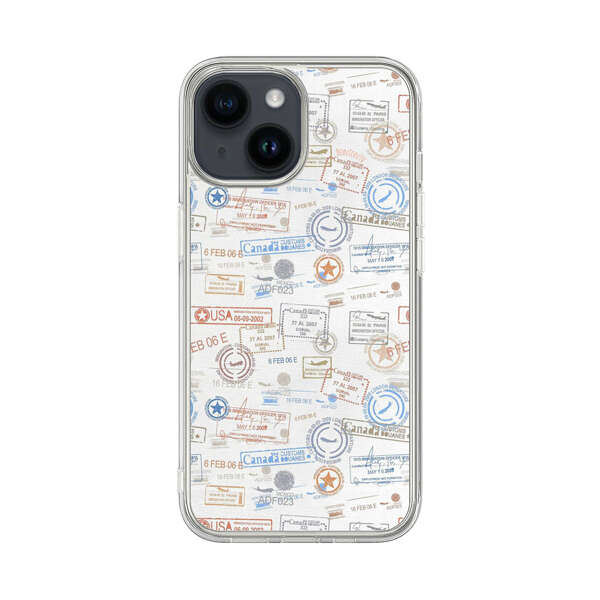 Vintage Passport Stamps Pattern iPhone 14 Case
