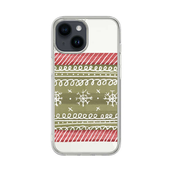 Winter Pattern with Snowflakes and Red Stripes iPhone 14 Case