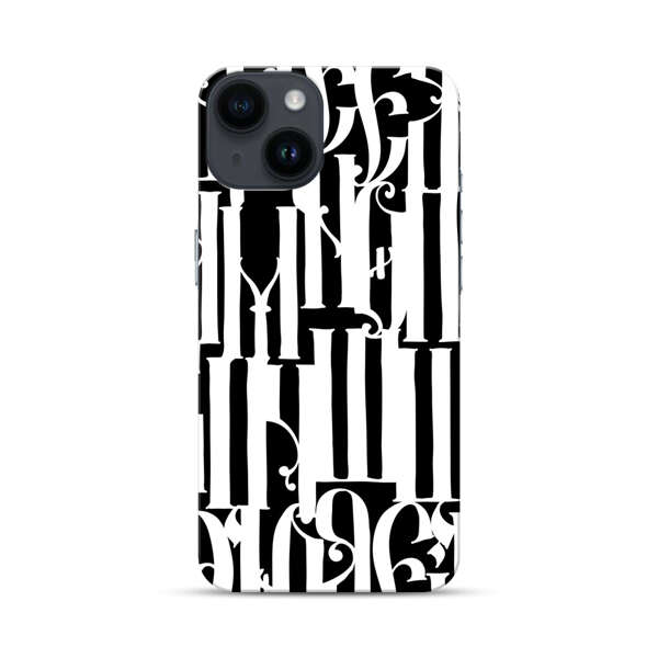 Abstract Black and White Pattern with Ornamental Letters iPhone 14 Hard Case