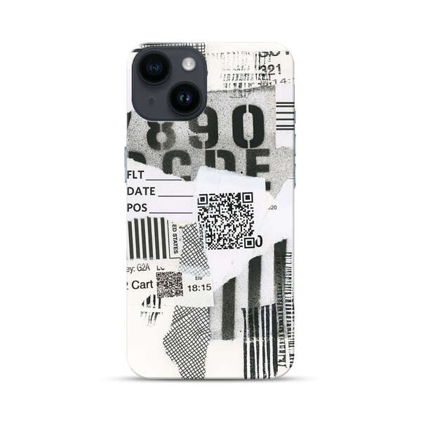 Abstract Collage Torn Paper Barcodes iPhone 14 Hard Case