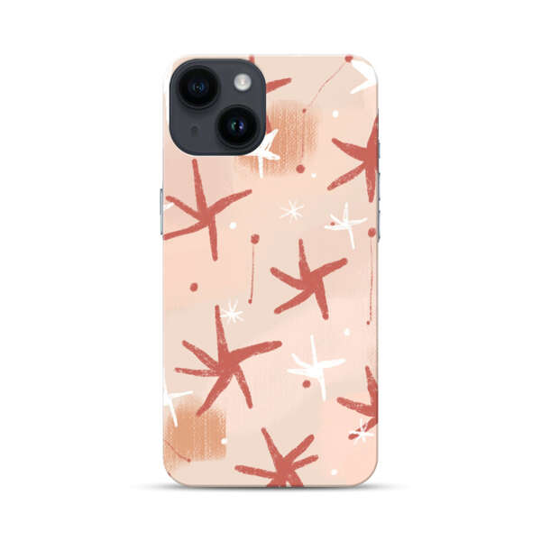 Abstract Star Pattern Red and White on Beige Background iPhone 14 Hard Case
