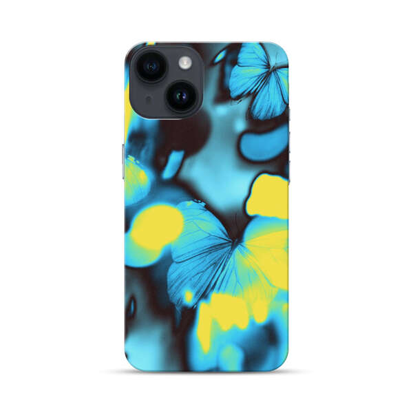 Blue Butterflies Glowing Abstract Background iPhone 14 Hard Case