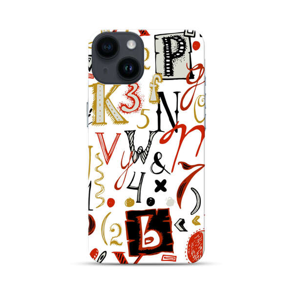 Colorful Hand Drawn Letters and Numbers Pattern iPhone 14 Hard Case