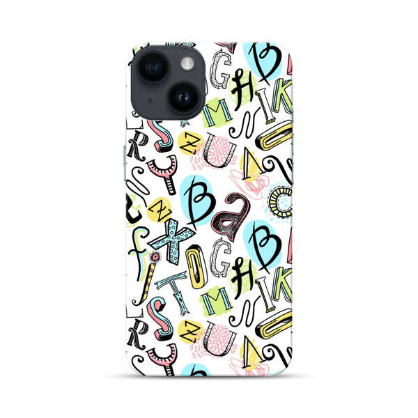 Colorful Scattered Alphabet Letters Pattern iPhone 14 Hard Case