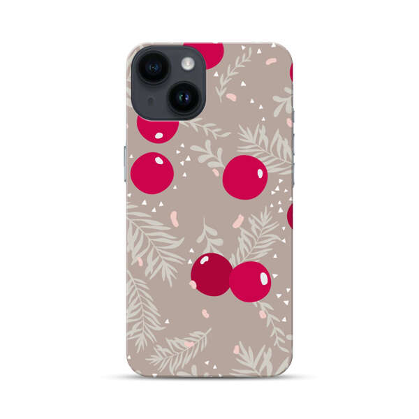 Cranberries and pine branches holiday pattern iPhone 14 Hard Case