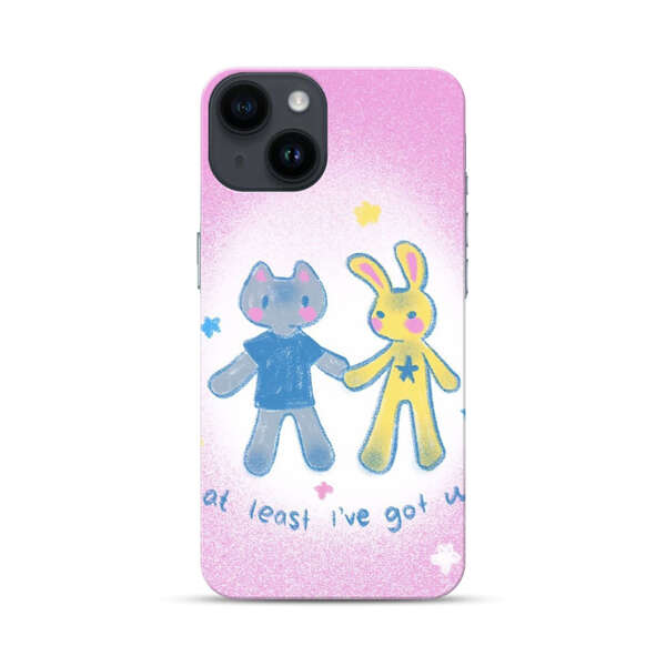Cute Cat and Rabbit Holding Hands iPhone 14 Hard Case