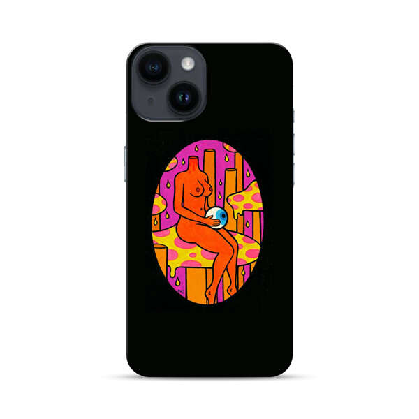Faceless Nude Figure Holding Sphere Abstract Art iPhone 14 Hard Case