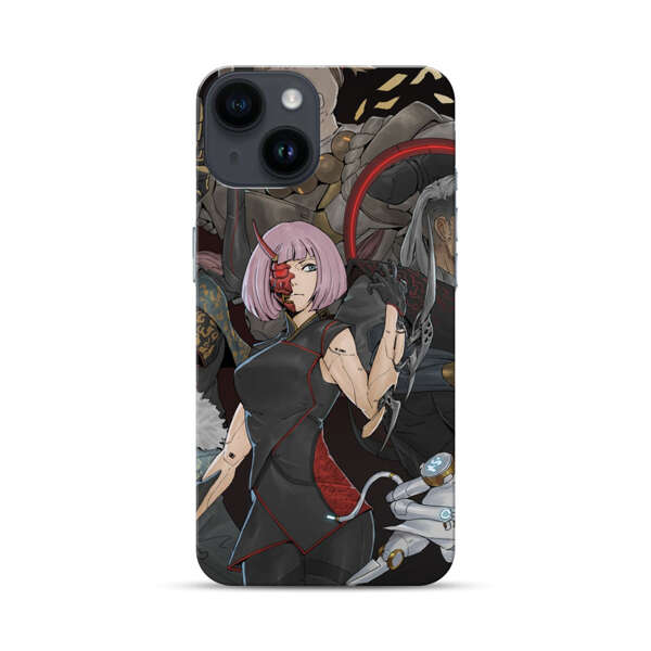 Futuristic Cyberpunk Warriors and Robotic Cat in Dynamic Pose iPhone 14 Hard Case