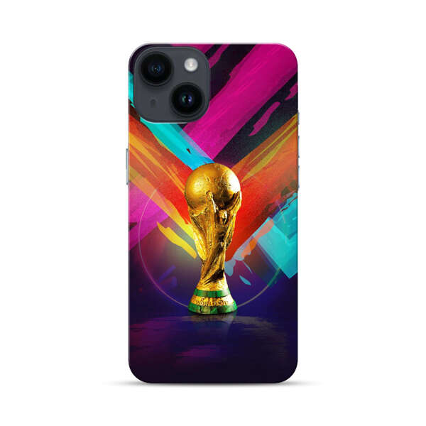 Golden Soccer Trophy with Colorful Abstract Background iPhone 14 Hard Case