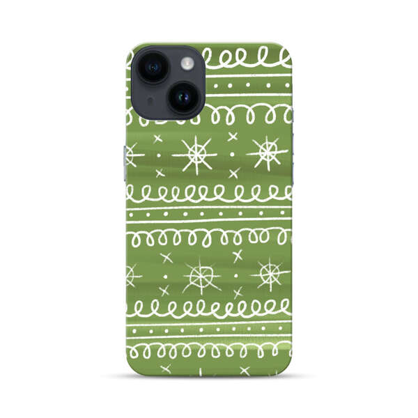 Green White Stars Loop Pattern iPhone 14 Hard Case