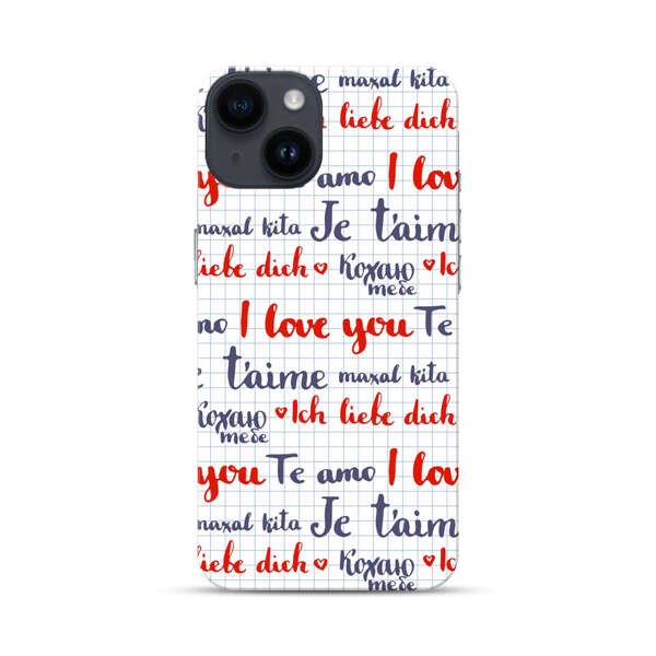 Love Message Multilingual Pattern iPhone 14 Hard Case