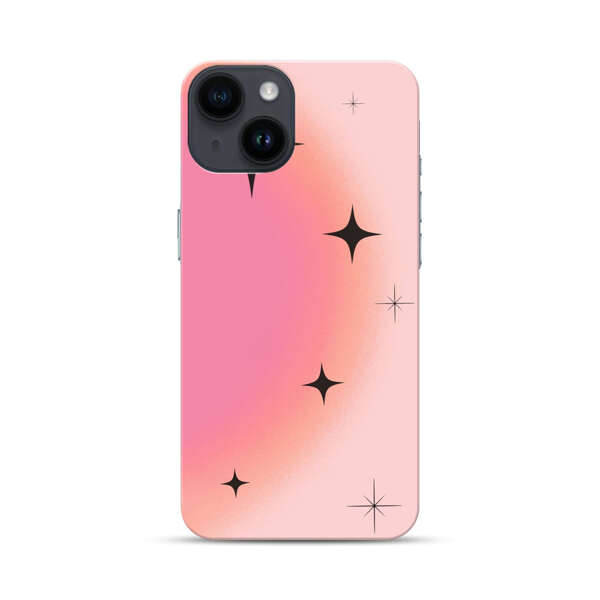 Pink Peach Gradient with Black Stars iPhone 14 Hard Case