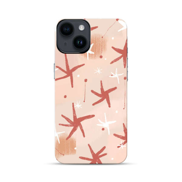 Abstract Star Pattern Red and White on Beige Background iPhone 14 Impact Case