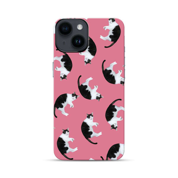 Black and White Cats Pattern on Pink Background iPhone 14 Impact Case