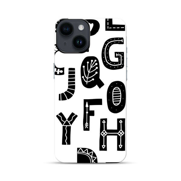 Black and White Hand-Drawn Alphabet Letters Pattern iPhone 14 Impact Case
