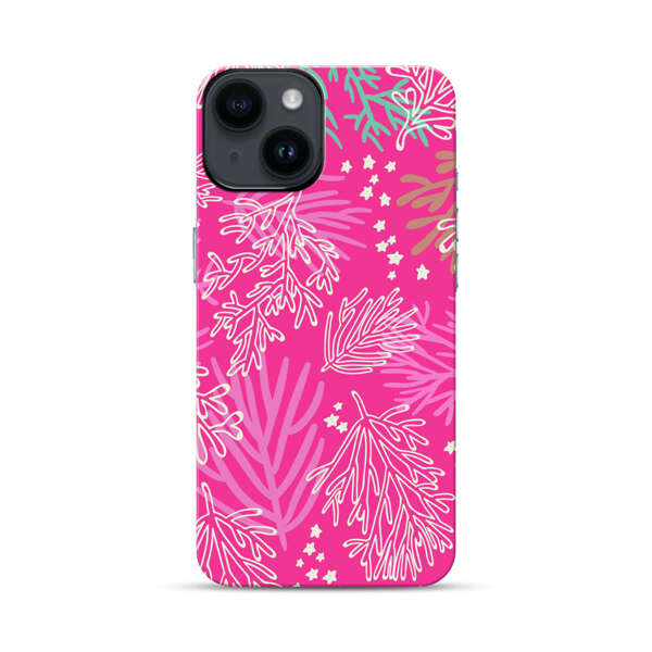 Bright Pink Tropical Leaf Pattern iPhone 14 Impact Case