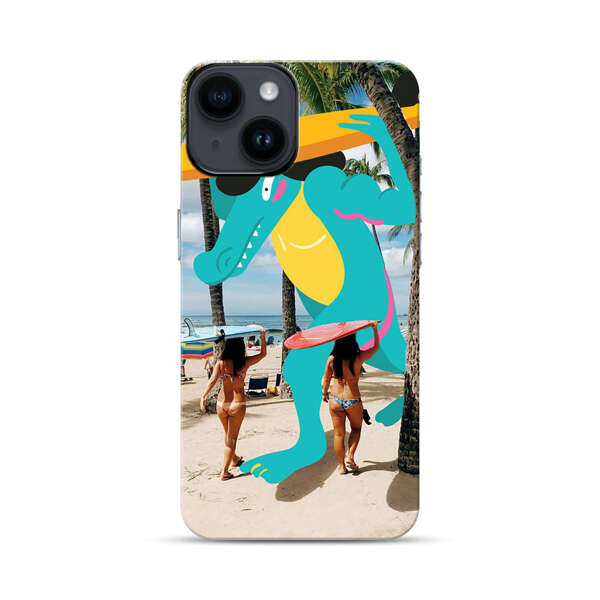 Cartoon Alligator Carrying Surfboards on Beach iPhone 14 Impact Case