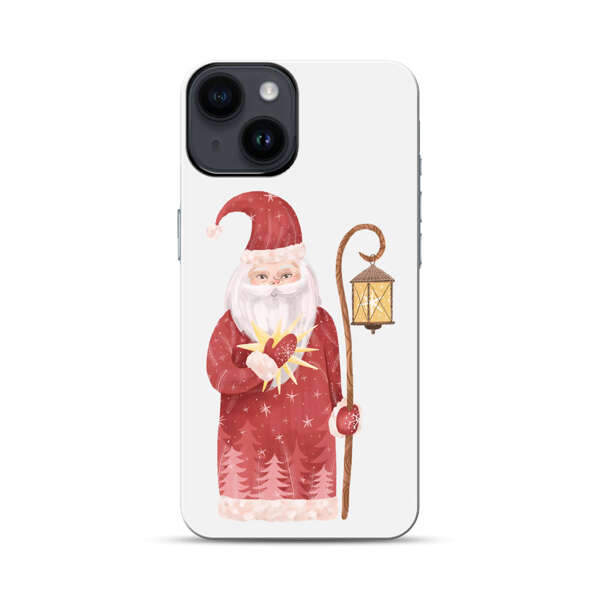 Charming Santa Claus Holding Glowing Heart and Lantern iPhone 14 Impact Case