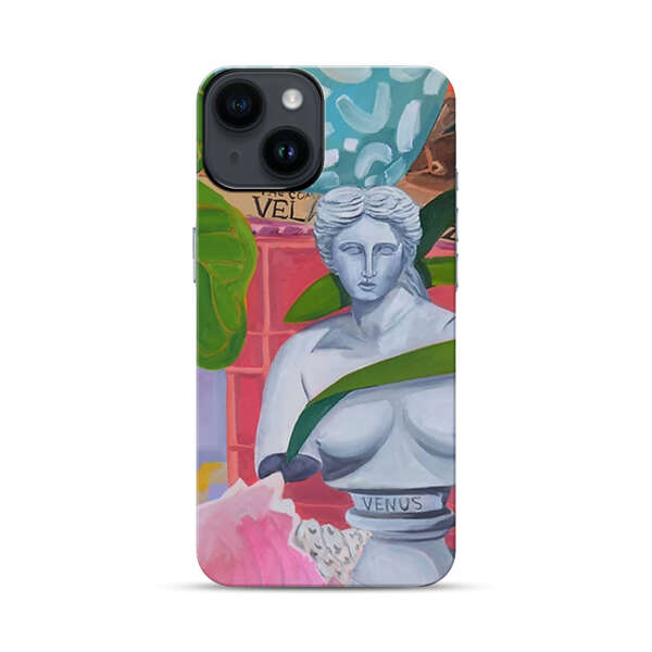 Classical Venus Bust with Green Leaves and Vibrant Vases iPhone 14 Impact Case