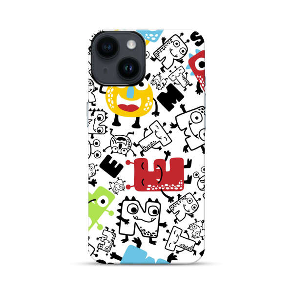 Colorful Cartoon Monsters Letters Pattern iPhone 14 Impact Case