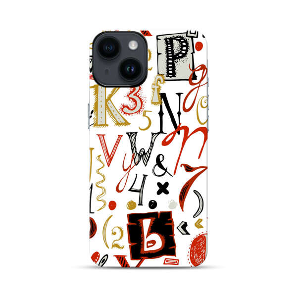 Colorful Hand Drawn Letters and Numbers Pattern iPhone 14 Impact Case