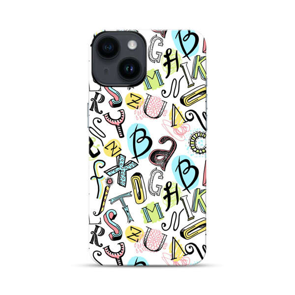 Colorful Scattered Alphabet Letters Pattern iPhone 14 Impact Case