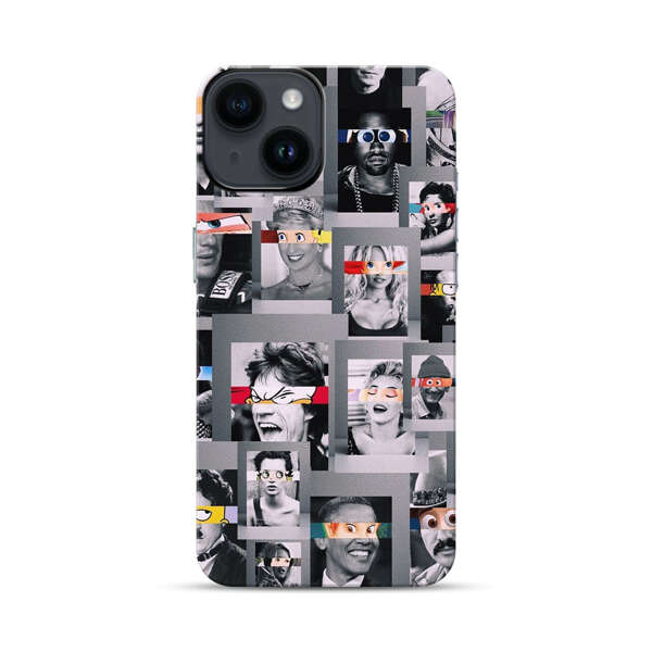 Creative Collage of Iconic Black and White Portraits with Cartoon Eyes iPhone 14 Impact Case
