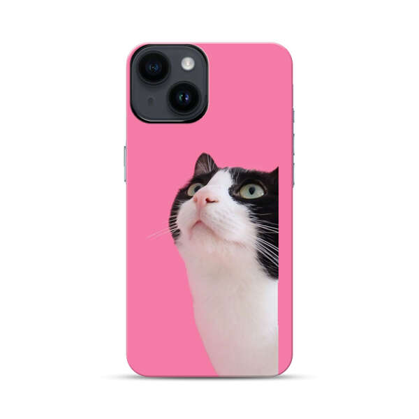 Curious Black and White Cat on Pink Background iPhone 14 Impact Case