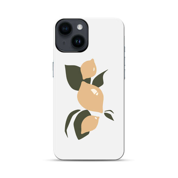 Minimalistic Beige Lemons with Green Leaves iPhone 14 Impact Case