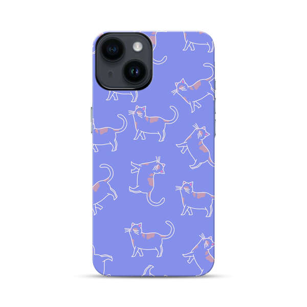 Playful Cartoon Cats on Purple Background iPhone 14 Impact Case