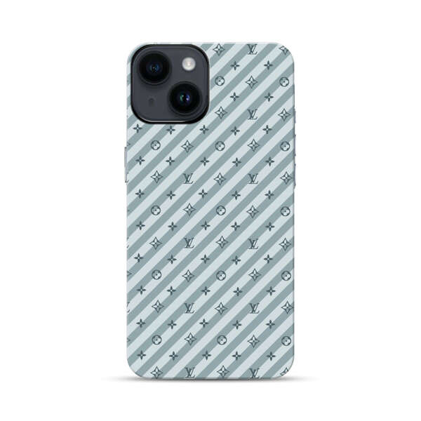 Stylish Blue Diagonal Striped Luxury Logo Pattern iPhone 14 Impact Case