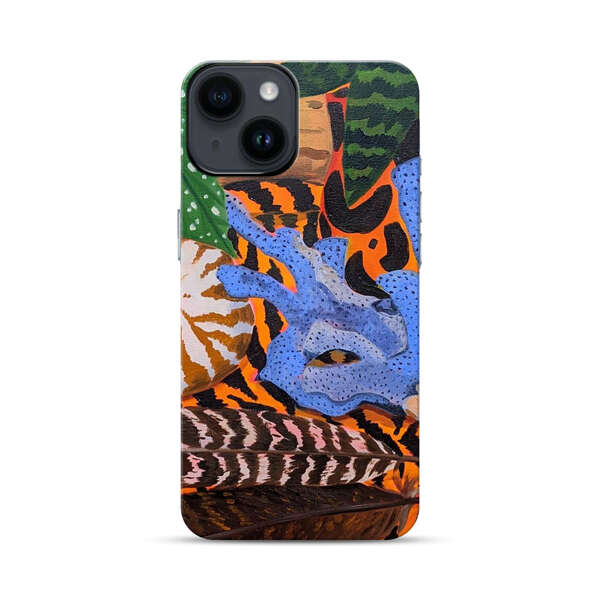 Tropical Coral Seashell Feathers on Tiger Pattern iPhone 14 Impact Case