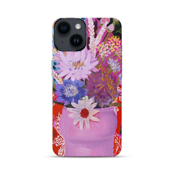 Vibrant Floral Bouquet in Pink Vase iPhone 14 Impact Case