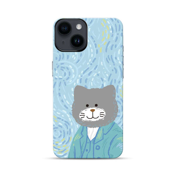 Whimsical Gray Cat with Starry Night Background iPhone 14 Impact Case