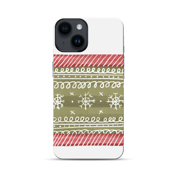 Winter Pattern with Snowflakes and Red Stripes iPhone 14 Impact Case