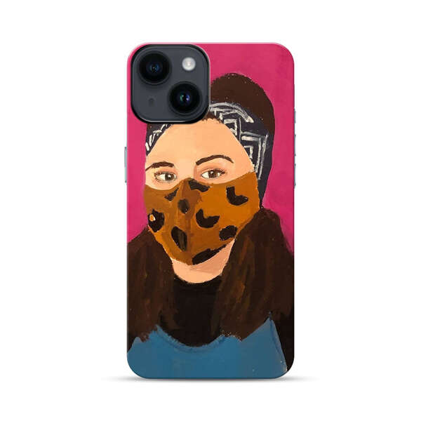 Woman Leopard Print Face Mask iPhone 14 Impact Case