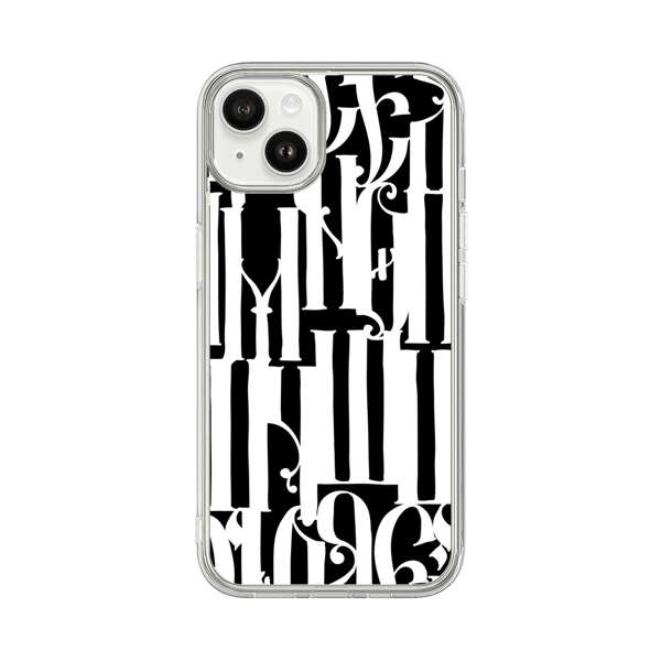 Abstract Black and White Pattern with Ornamental Letters iPhone 14 Plus Case