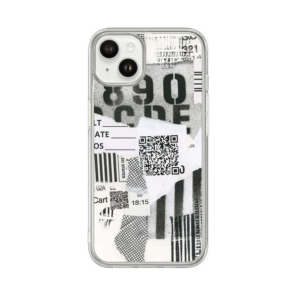 Abstract Collage Torn Paper Barcodes iPhone 14 Plus Case