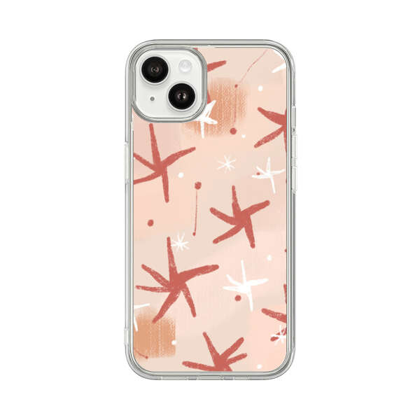 Abstract Star Pattern Red and White on Beige Background iPhone 14 Plus Case