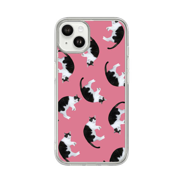 Black and White Cats Pattern on Pink Background iPhone 14 Plus Case
