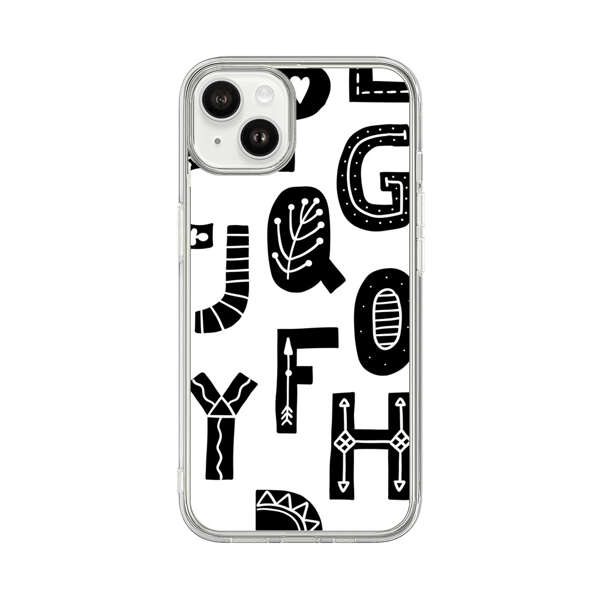 Black and White Hand-Drawn Alphabet Letters Pattern iPhone 14 Plus Case