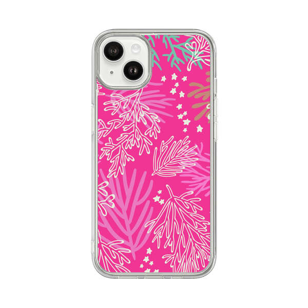 Bright Pink Tropical Leaf Pattern iPhone 14 Plus Case