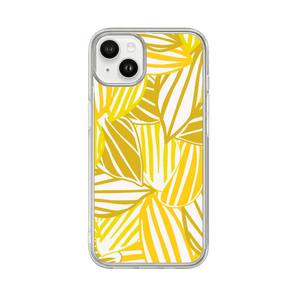 Bright Yellow Striped Tropical Leaves Pattern iPhone 14 Plus Case