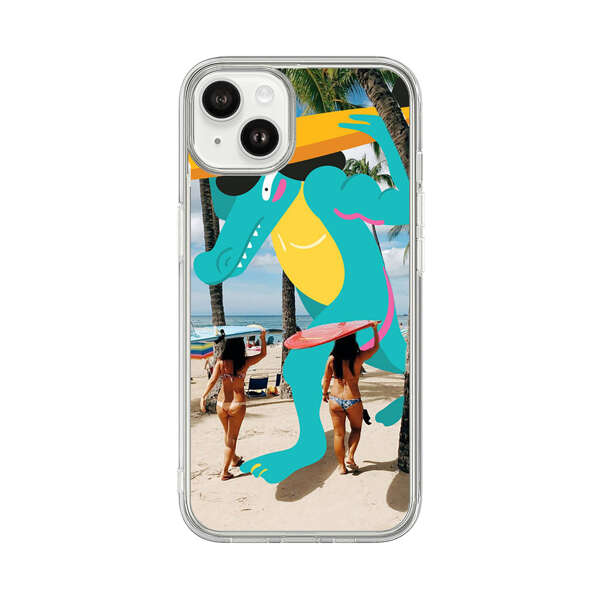 Cartoon Alligator Carrying Surfboards on Beach iPhone 14 Plus Case