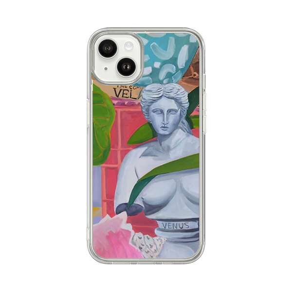 Classical Venus Bust with Green Leaves and Vibrant Vases iPhone 14 Plus Case