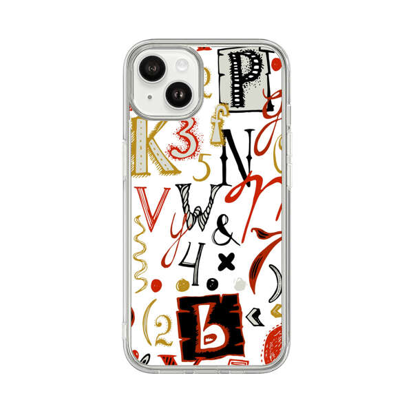 Colorful Hand Drawn Letters and Numbers Pattern iPhone 14 Plus Case